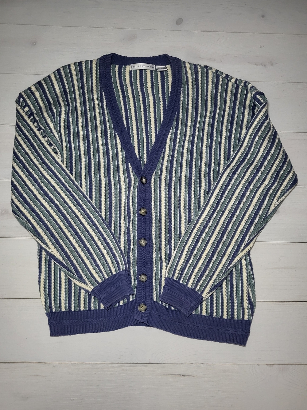 Geoffrey Beene Cardigan Nautical Striped Cotton Grandpacore Unisex.